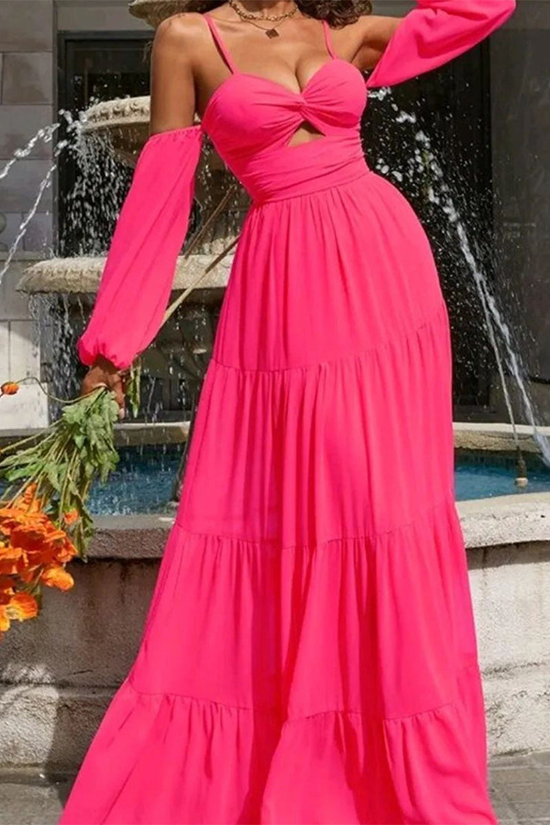 Sexy Solid Fold V Neck Sling Dress Dresses