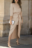 Celebrities Elegant Solid Frenulum O Neck Wrapped Skirt Dresses