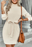 Solid Bandage Half A Turtleneck Long Sleeve Dresses