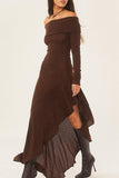 Sexy Solid Flounce Off the Shoulder Irregular Dress Dresses