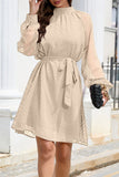 Elegant Solid Frenulum Turtleneck A Line Dresses