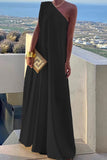Elegant Simplicity Solid Asymmetrical Oblique Collar Evening Dress Dresses