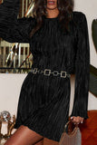 Sexy Solid Sequined O Neck Long Sleeve Dresses