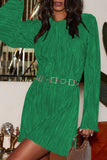 Sexy Solid Sequined O Neck Long Sleeve Dresses