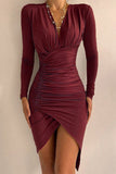 Sexy Solid Fold Asymmetrical V Neck Dresses