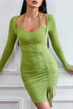 Sexy Solid Draw String Halter Wrapped Skirt Dresses