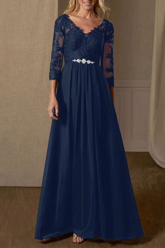 Elegant Formal Solid Patchwork V Neck Evening Dress Dresses
