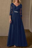 Elegant Formal Solid Patchwork V Neck Evening Dress Dresses