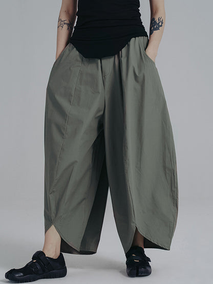 xakxx Simple Loose Elasticity Waist Wide Leg Solid Color Pants