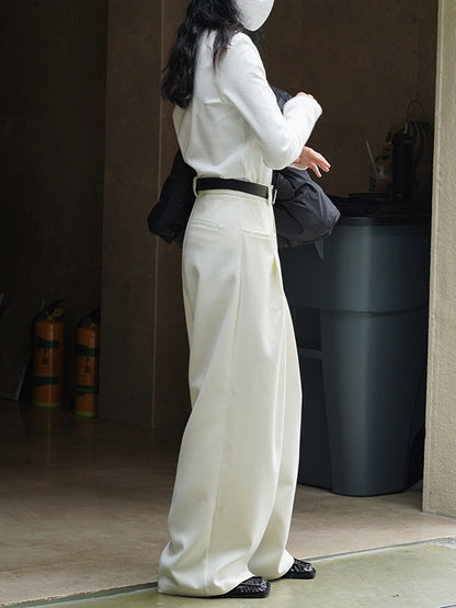 xakxx Loose Pleated Solid Color Wide Leg Pants Bottoms