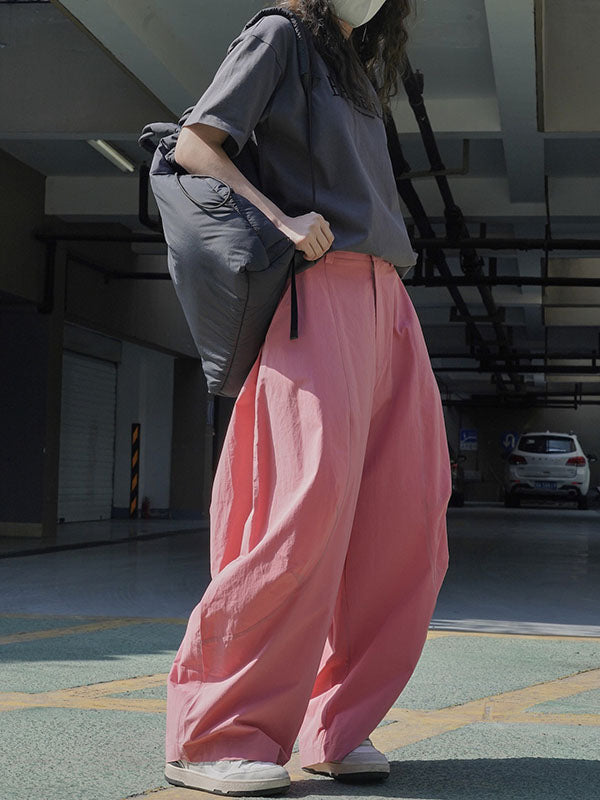 xakxx Loose Wide Leg Solid Color Split-Joint Casual Pants Bottoms Trousers