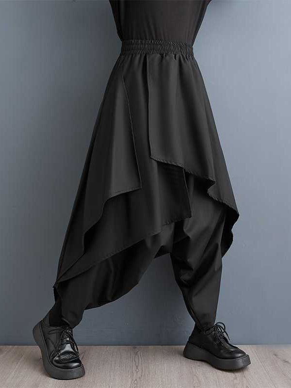 xakxx High Waisted Loose Asymmetric Elasticity Layered Solid Color Culotte