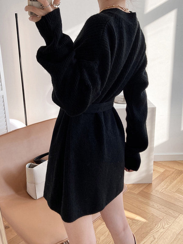xakxx Loose Lace-Up Knitting Dress