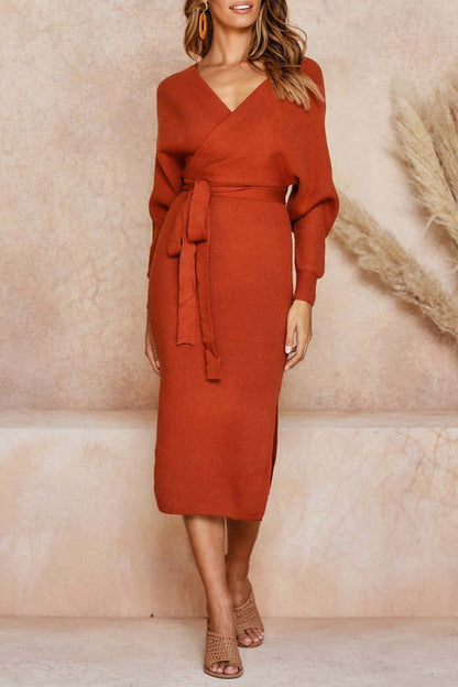 Xakxx V Neck Backless Sweater Dress(5 Colors)