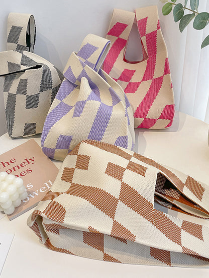 xakxx Contrast Color Letter Print Woven Bags Handbag