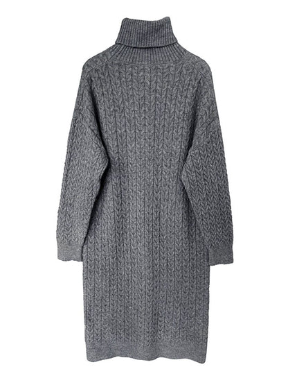 xakxx Stylish Loose Long Sleeves Solid Color High-Neck Twist Sweater Dresses