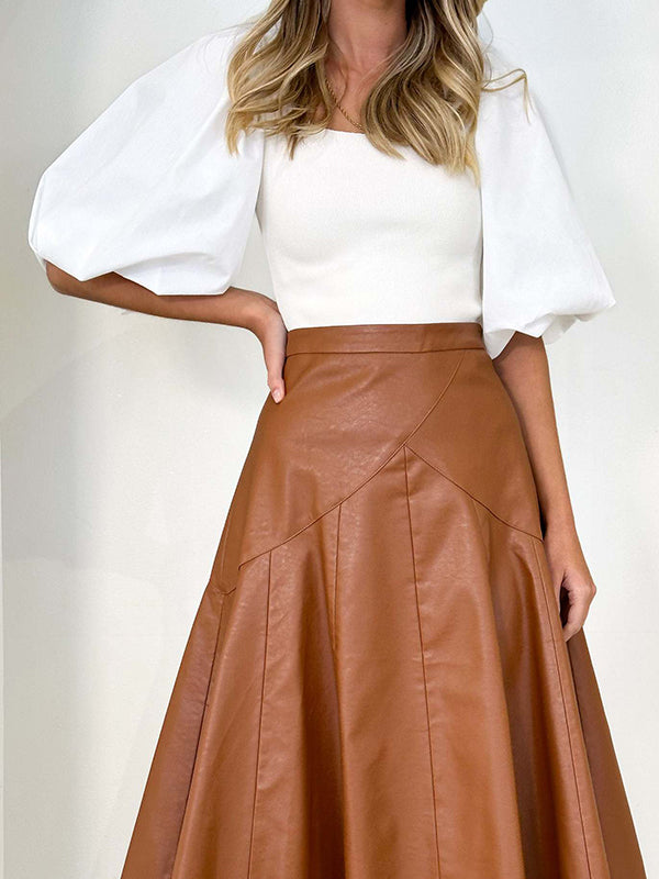 xakxx High Waisted Loose Ruffled Solid Color Skirts Bottoms