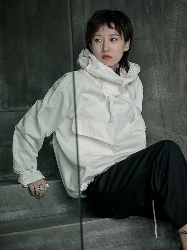 xakxx Loose Solid Drawstring Space Style Hoodie Sweatshirt