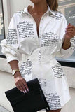 Xakxx Slim Waist Letter Print Long Sleeve Dress