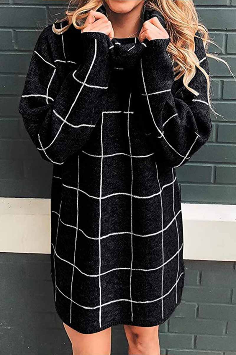 Xakxx High Collar Plaid Loose Mini Dress