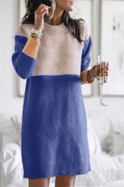 Xakxx Loose Round Neck Paneled Mini Dress(5 Colors)