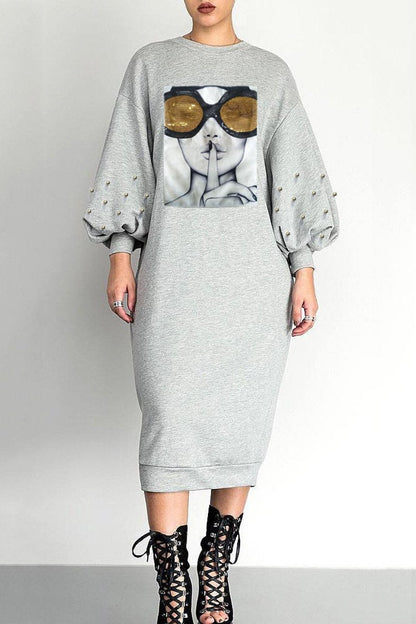Xakxx Bubble Sleeve Beaded Sequin Dress
