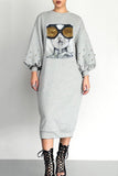 Xakxx Bubble Sleeve Beaded Sequin Dress
