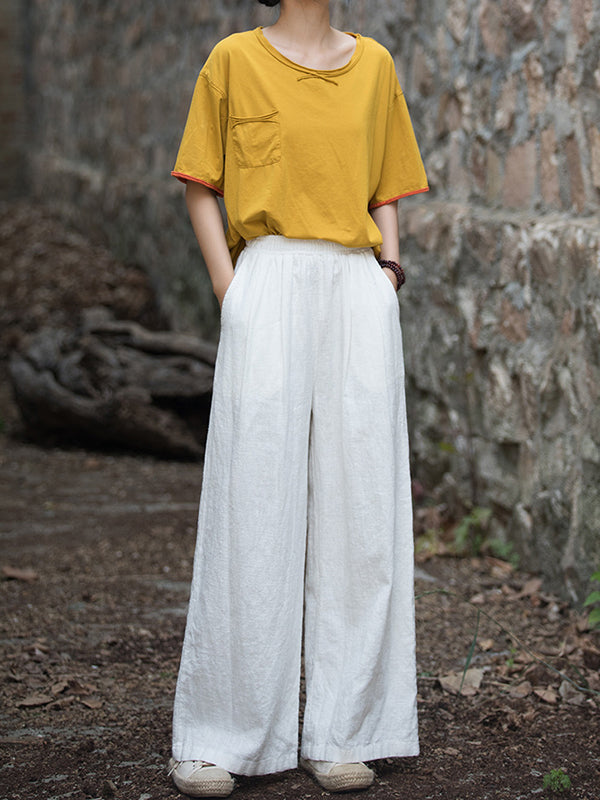 xakxx Wide Leg Elasticity Solid Color Pants Trousers