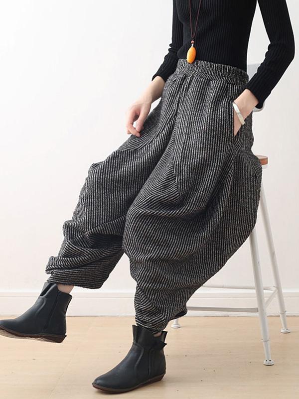 xakxx Vintage Knitted Thickening Asymmetric Lantern Wide Leg Pants