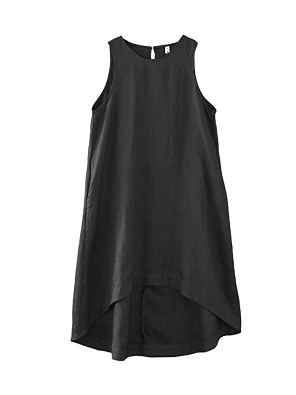 xakxx High-Low Loose Solid Color Round-Neck Midi Dresses
