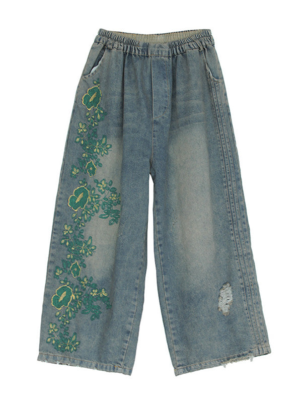 xakxx Original Embroidered Wide-Leg Column Jean Pants