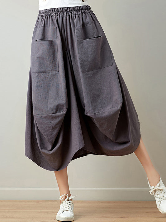 xakxx Artistic Retro Ramie Cotton 6 Colors Loose Irregular Elasticity Skirt