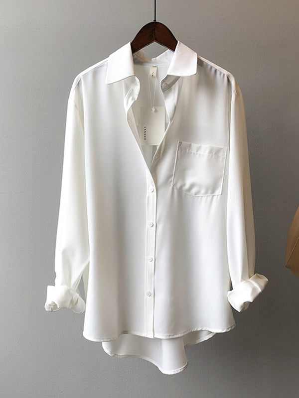 xakxx Urban Solid Color Lapel Long Sleeves Blouse