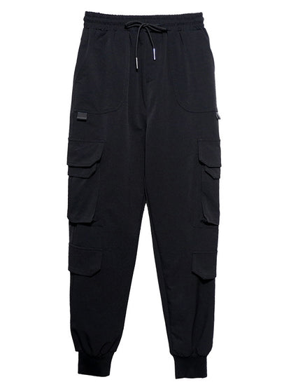 xakxx Stylish Drawstring Punk Empire Black Casual Overalls Pants