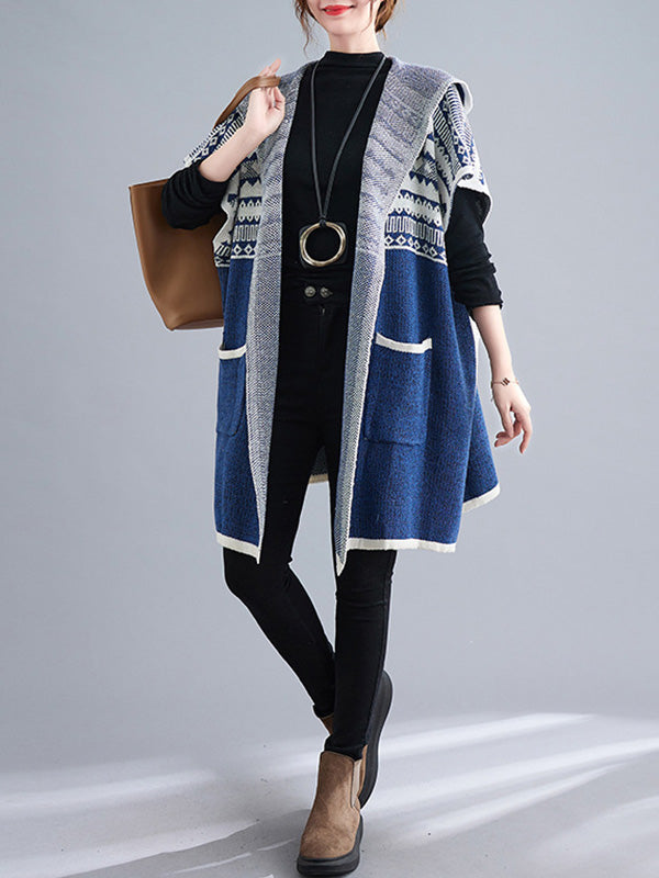 xakxx Artistic Retro Loose Casual With Pocket Hooded Short Sleeves Cardigan Outwear
