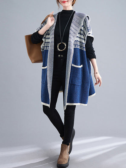 xakxx Artistic Retro Loose Casual With Pocket Hooded Short Sleeves Cardigan Outwear