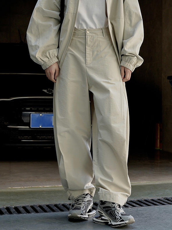 xakxx Loose Wide Leg High-Waisted Pleated Solid Color Casual Pants Bottoms Trousers