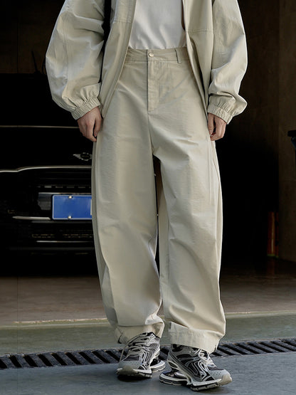 xakxx Loose Wide Leg High-Waisted Pleated Solid Color Casual Pants Bottoms Trousers