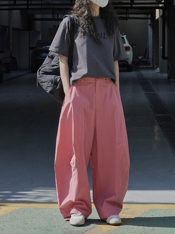 xakxx Loose Wide Leg Solid Color Split-Joint Casual Pants Bottoms Trousers