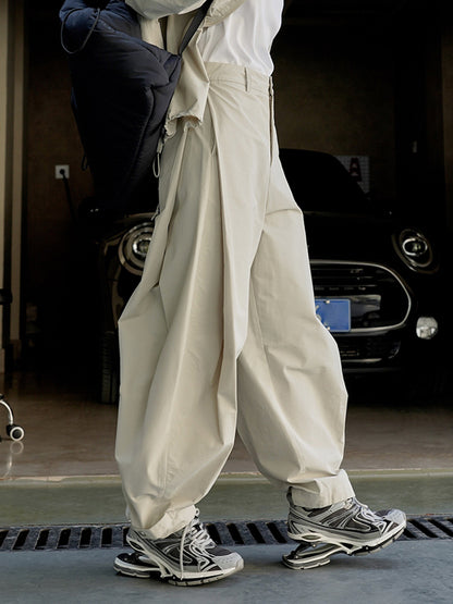 xakxx Loose Wide Leg High-Waisted Pleated Solid Color Casual Pants Bottoms Trousers
