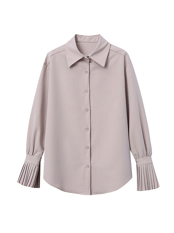 xakxx Flared Sleeves Solid Color Lapel Blouses&Shirts Tops