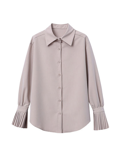 xakxx Flared Sleeves Solid Color Lapel Blouses&Shirts Tops