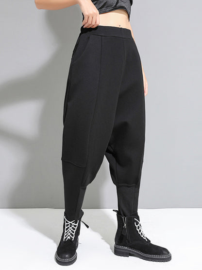 xakxx Stylish Black Velvet Split-Joint Harem Pants