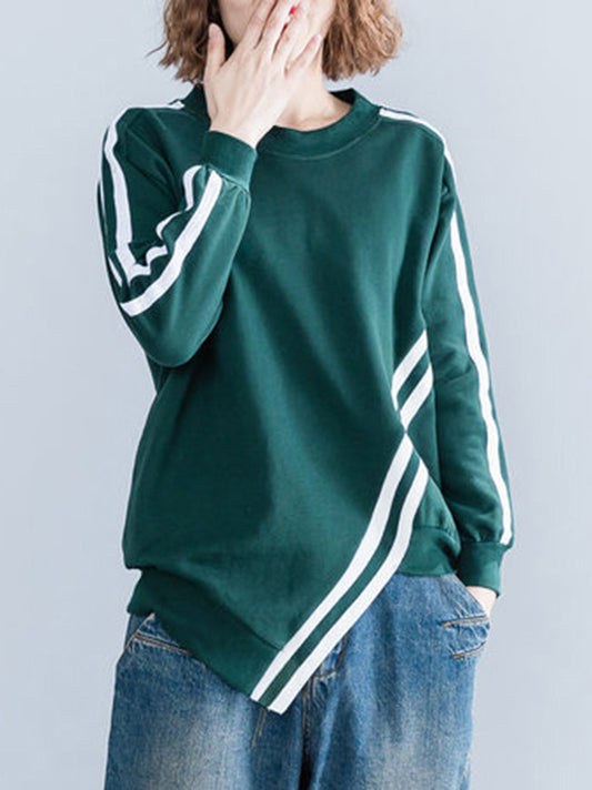 xakxx Cropped Long Sleeves Striped Round-Neck Hoodies&Sweatshirt