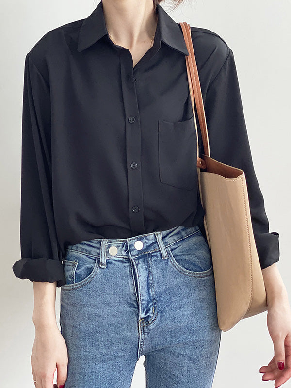 xakxx Urban Solid Color Lapel Long Sleeves Blouse