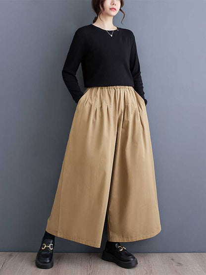 xakxx Loose Wide Leg Elasticity Embroidered Pleated Ninth Pants Trousers