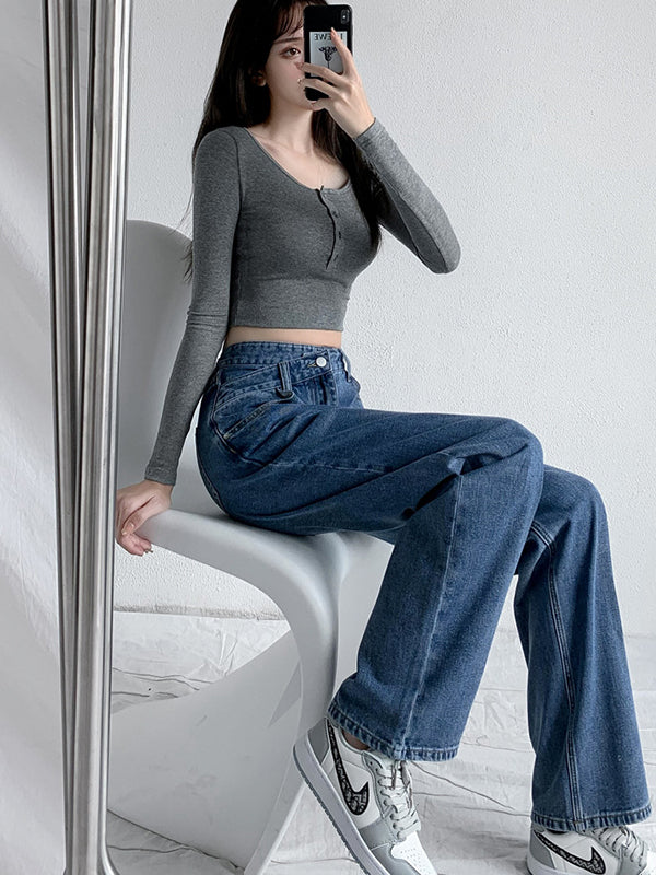 xakxx 4 Colors High Waisted Jean Pants Bottoms
