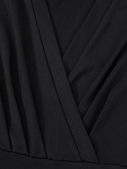 xakxx A-Line Long Sleeves Gauze Pleated Split-Joint V-Neck Midi Dresses