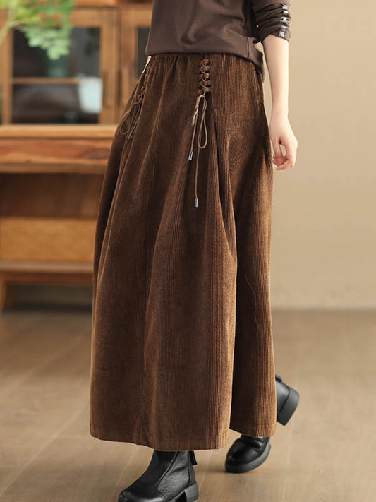 xakxx A-Line Loose Elasticity Solid Color Tied Velvet Skirts Bottoms