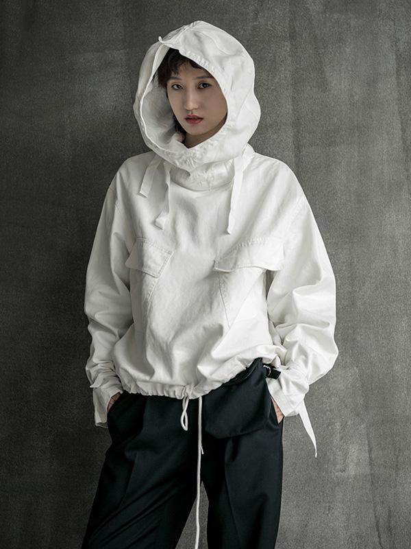 xakxx Loose Solid Drawstring Space Style Hoodie Sweatshirt